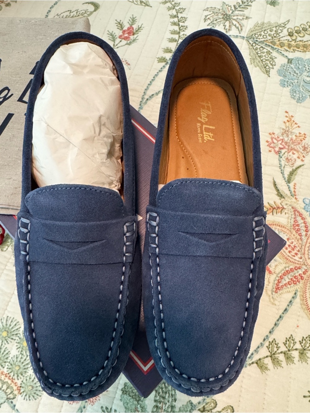 Flag Ltd. Women's Navy Suede Moccasin Loafers - Picture 4 of 5